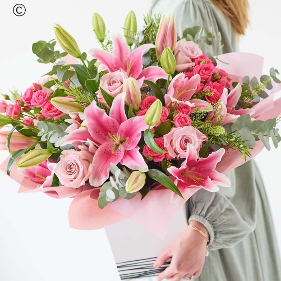 Luxurious Pink Rose and Lily Bouquet